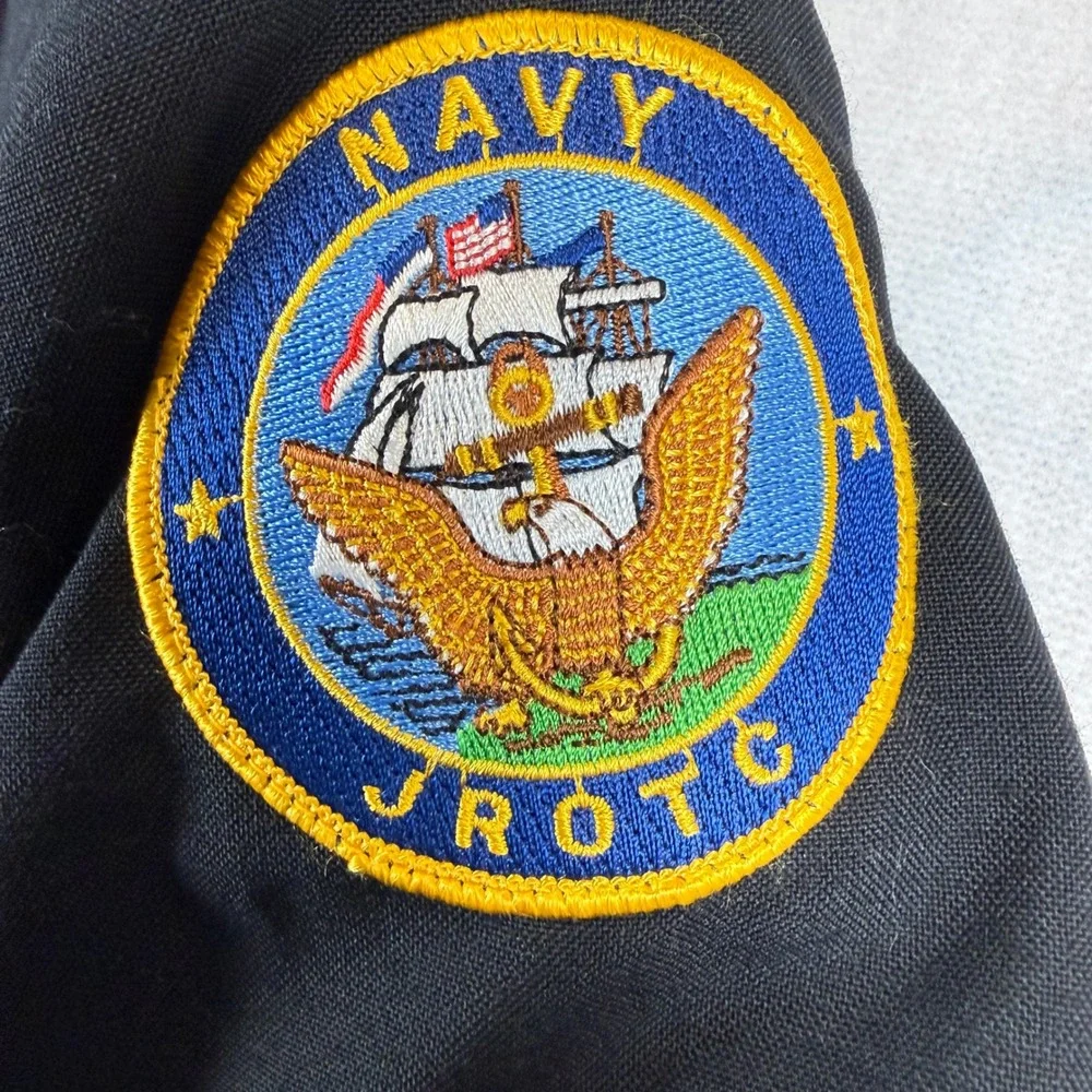 DSCP Uniart Corp Navy JROTC Dress Jacket 38R Black Wool Blend Double Breasted